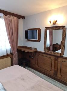 科普里夫什迪察楚楚家庭酒店的卧室配有镜子和墙上的电视