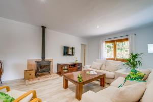 阿尔库迪亚Ideal Property Mallorca - Sa Vinya Vella的带沙发和壁炉的客厅
