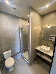 布吉瓦尔Appart' hôtel 7 sensation的浴室配有卫生间、盥洗盆和淋浴。