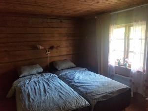 NåsNås Camping Dalarna, stuga nr 6的卧室设有两张床,带窗户