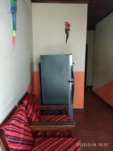 莱蒂西亚Don Ramirez的墙上设有沙发、冰箱