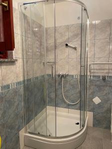 木洛希尼约维奇公寓的浴室里设有玻璃门淋浴