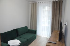 科沃布热格Apartament Luna Baltic Marina Residence的客厅配有绿色沙发和电视