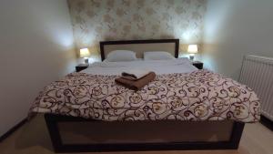 尼什LIRA EXCELLENT NIS的一间卧室配有一张带棕色毯子的大床