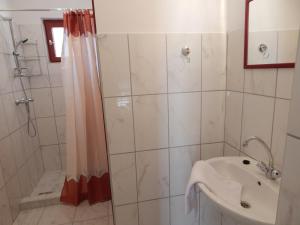 包姚Napsugár Apartman的带淋浴和盥洗盆的浴室