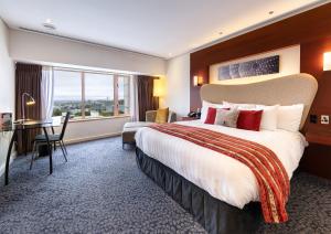 奥克兰奥克兰皇冠假日酒店的酒店客房设有一张大床和一张书桌。
