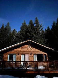 Lone ButteDream Cabin的夜间树林里的小木屋