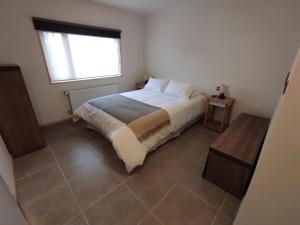 蓬塔阿雷纳斯耐力公寓式酒店的一间卧室设有一张大床和一个窗户。