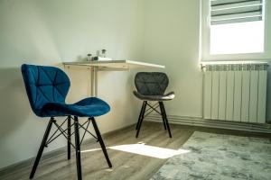 PetrilaStudio Lupul的窗户客房内的两把椅子和一张桌子