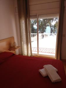 圣卡洛斯拉腊皮塔La Vela al Vent apartamentos的一间卧室设有一张床和一个美景窗户。