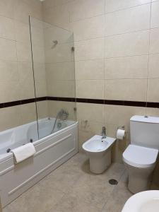 佩尼亚什达绍迪Estrela da Montanha的带浴缸、卫生间和盥洗盆的浴室