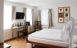 伯尔尼Hotel & Restaurant Sternen Köniz bei Bern的卧室配有一张床、一张书桌和窗户。
