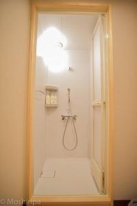稚内Guest House Moshiripa的带淋浴的浴室,带玻璃门