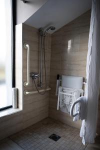 阿德格罗夫Ballyrobin Hotel的带淋浴和卫生间的浴室。