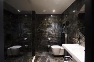 布鲁塞尔Harmon House的一间带卫生间、水槽和镜子的浴室