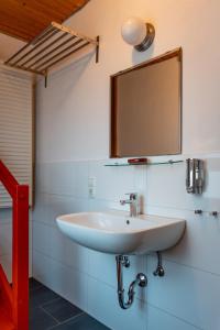 伦讷施塔特Hotel Tiefenhagen Sauerland的浴室设有水槽和墙上的镜子