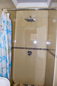 斯坦格Gabade Guest House的浴室里设有玻璃门淋浴