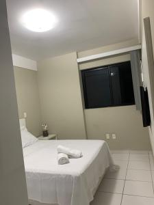 马塞约Apartamento em Maceió的卧室配有白色的床和窗户。