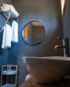 圣何塞德迈波Origen del Maipo Lodge的一间带水槽和镜子的浴室