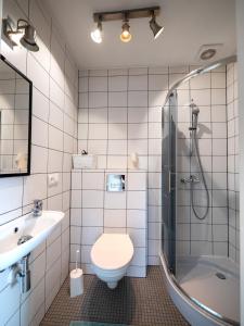 耶莱尼亚古拉Kwatera Karkonoska的浴室配有卫生间、盥洗盆和淋浴。