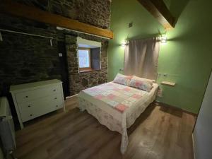 Caboalles de AbajoCasa Osu Pardo VuT的一间卧室设有绿色的墙壁、一张床和窗户