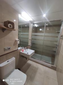 托罗克斯科斯塔下城堡公寓的带淋浴、卫生间和盥洗盆的浴室