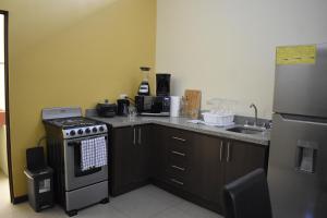 ArenillaApartamentos Guzmán的厨房配有炉灶、水槽和冰箱。