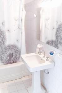圣拉斐尔El Nido Hostel的白色的浴室设有水槽和淋浴。