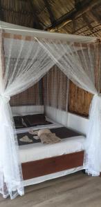 La LagunaSan Simian Lodge的配有蚊帐的客房内的一张床位