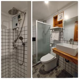 锡基霍尔White Bada Guesthouse的两张照片,浴室设有淋浴和卫生间