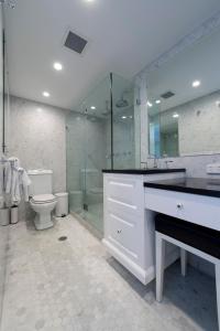 堪培拉堪培拉雷克斯酒店的一间带水槽、淋浴和卫生间的浴室