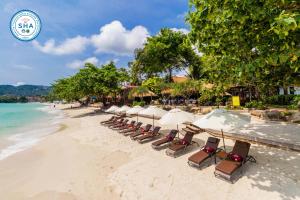 查汶Anavana Beach Resort的海滩上的一排椅子和遮阳伞