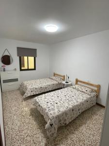拉拉古纳Casa Candelaria的一间卧室配有两张床和电视。