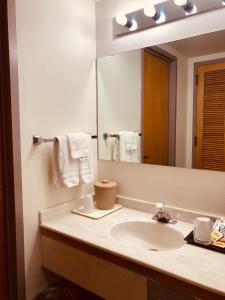 安克雷奇亚历克斯套房酒店的一间带水槽和镜子的浴室