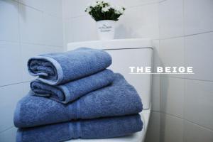 首尔贝格第二旅舍的坐于厕所顶上的一大堆蓝色毛巾