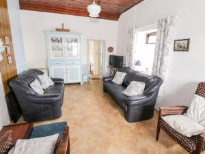 Carrowsallagh BridgeThe Cottage的客厅配有2把皮椅和沙发