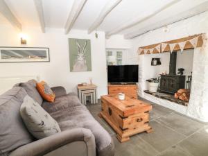 利斯卡德Thatch View Cottage的带沙发和壁炉的客厅