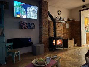 Sveti UrbanHoliday home DEDINA HIŽICA的客厅设有壁炉和电视。
