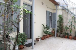 雅典Όμορφο διαμέρισμα σε διατηρητέο κτίσμα στην Αθήνα的房子边种有盆栽植物的庭院