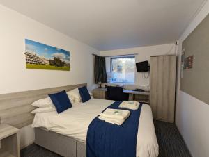 诺里奇Broadview Lodge的配有一张床和一张书桌的酒店客房