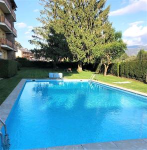 利维亚Amplio apartamento ideal 8 personas con piscina的院子里的大型蓝色游泳池