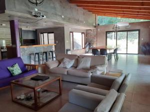 圣萨尔瓦多德朱Hermosa casa con pileta asador patio de fuego的客厅配有沙发和桌子