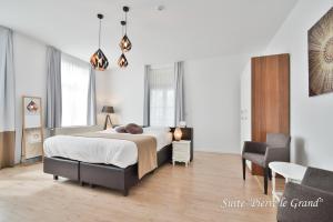 斯帕爱科林迪欧酒店的一间卧室配有一张床、一张桌子和一把椅子