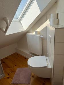 Westfälischer Hof - Loft的浴室配有白色卫生间和天窗。