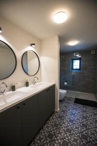 鲁汶The lodge Morris的一间带水槽、卫生间和镜子的浴室