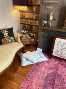 斯卡伯勒Bedford House Retreat的客厅配有沙发和粉红色地毯。