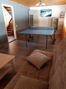 MārkalneHoliday Country House的带沙发的客厅配有乒乓球桌