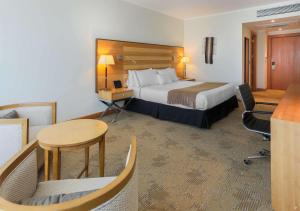 奥索尔诺奥索尔诺索尼斯塔酒店的酒店客房,配有一张床、一张桌子和椅子
