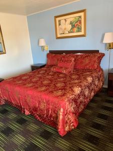萨利纳萨利纳乡村宾馆的一间卧室配有一张红色的床和两盏灯