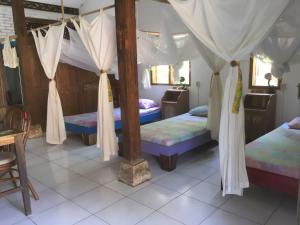 巴芝丹VH Surf Camp的一间卧室配有两张床和一张天蓬床。